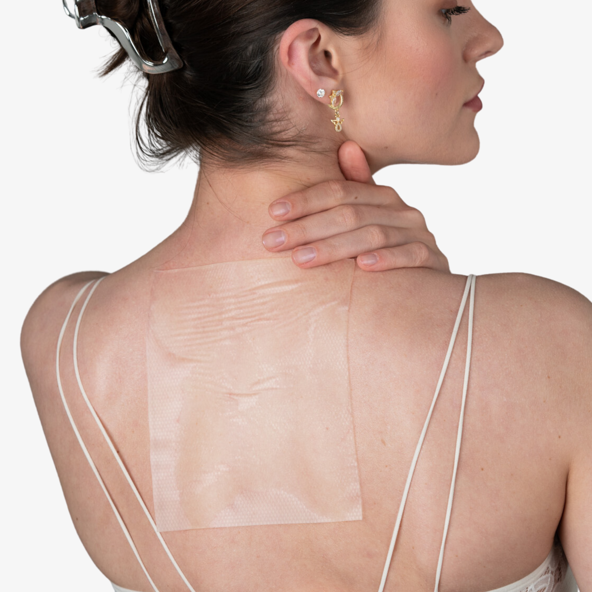 Advanced Medical-Grade Silicone Sheet 5" x 6" on caucasian women's back| clear