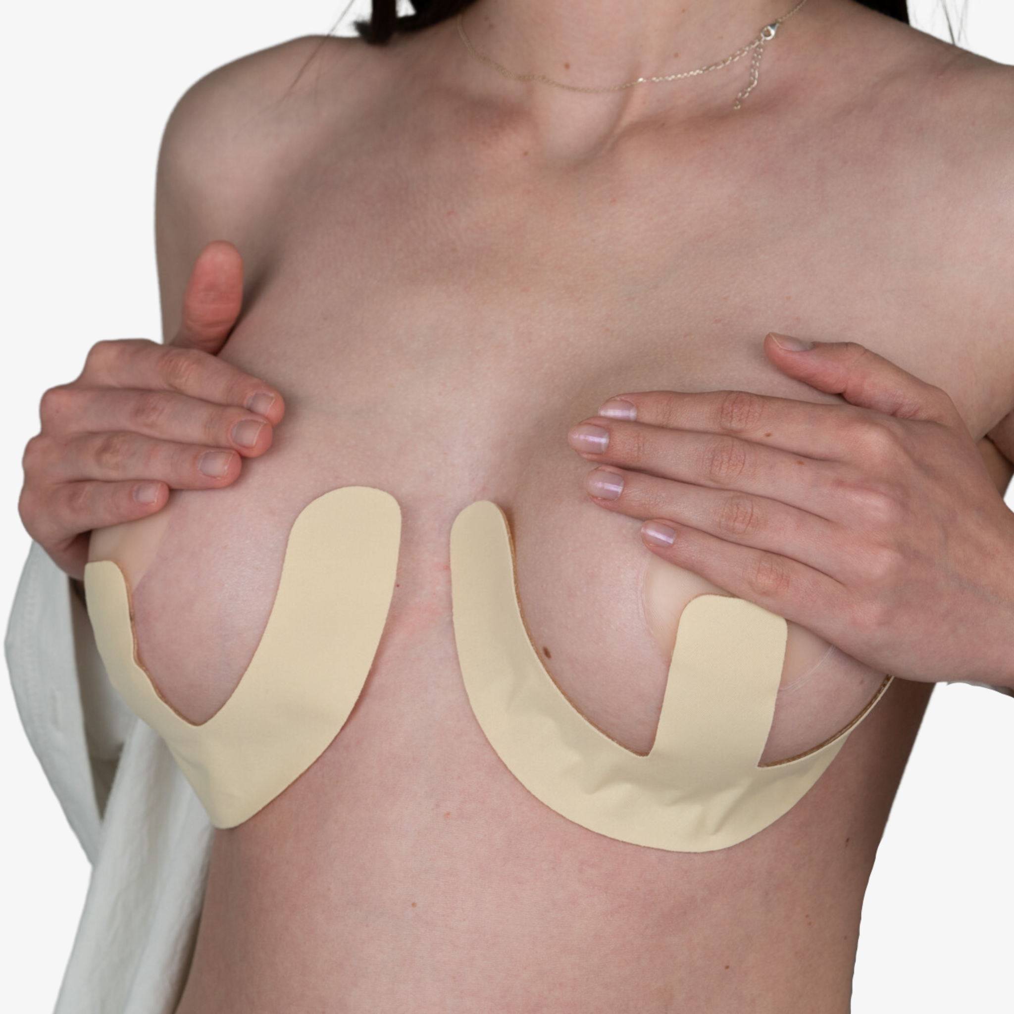 Silicone Anchor Sheet on Caucasian women's breast | beige