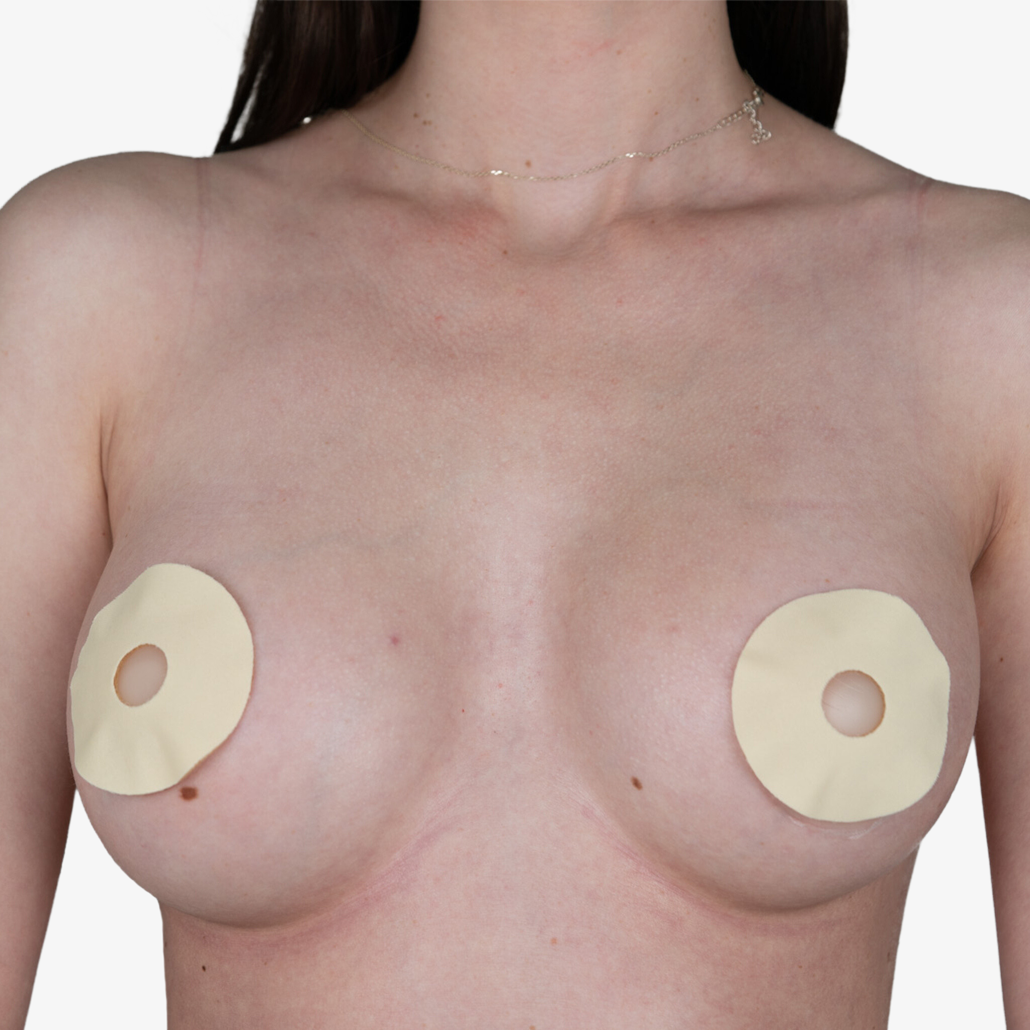 Advanced Medical-Grade Silicone Sheet Areola Circles for breast scars on caucasian women breast | beige