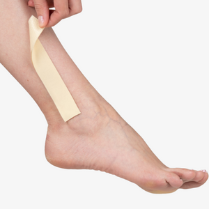 Advanced Medical-Grade Silicone Sheet Areola 1" x 6" strips on caucasian women's leg | beige